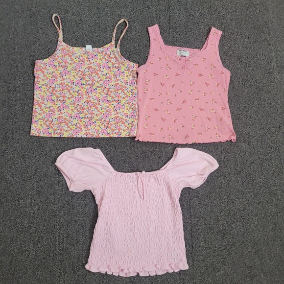 Old Navy Other - Old‎ Navy XL Girls Top Bundle Pink Floral Smocked Puff Sleeve Tank Cami 3pc